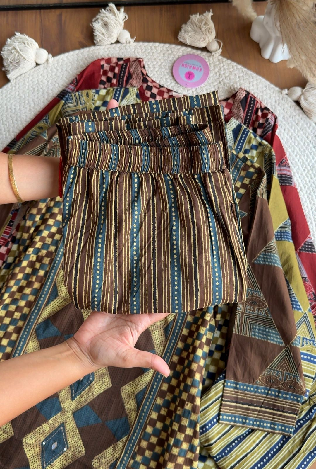 Heer Chequered Cotton Dress-Brown
