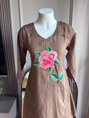 Ayushi Short kurta Embroided Dress -Brown