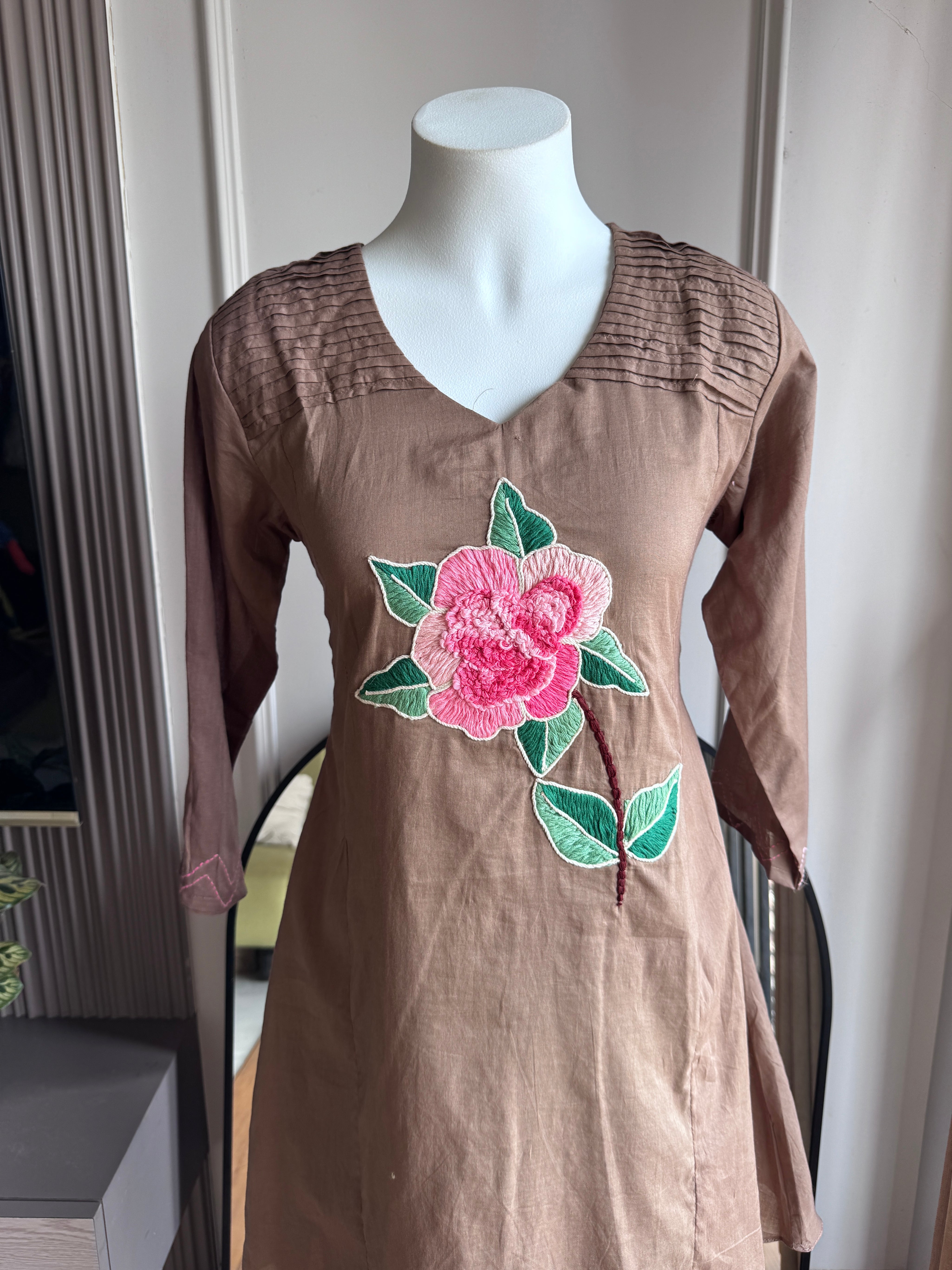 Ayushi Short kurta Embroided Dress -Brown