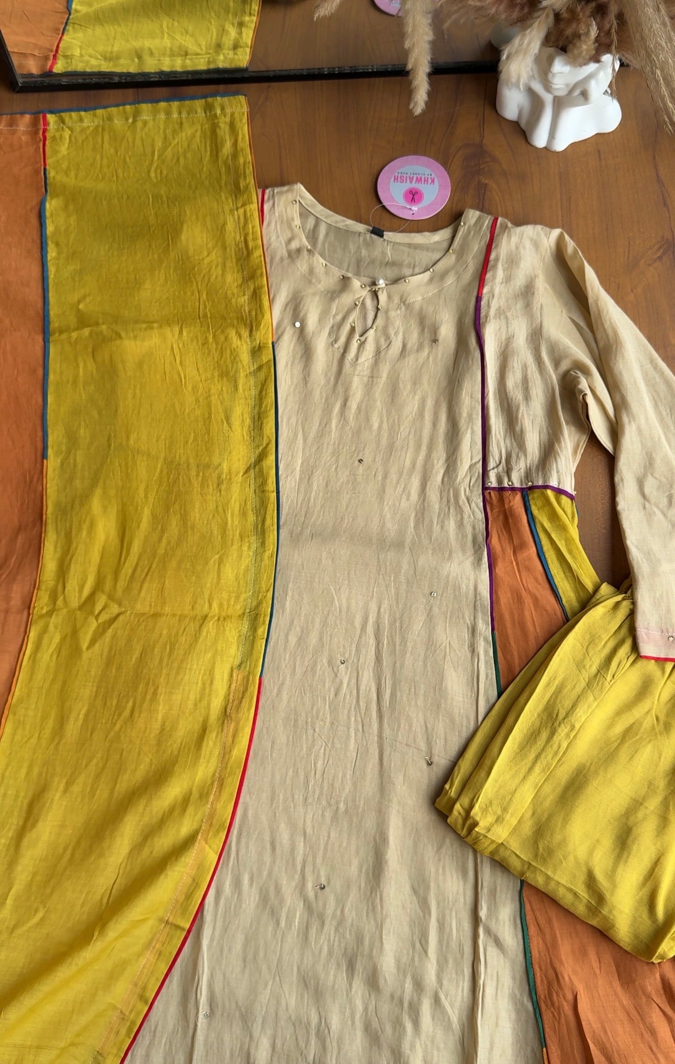Kiran Banaras Mul Chanderi Multicolour Anarkali - Beige Multicolour