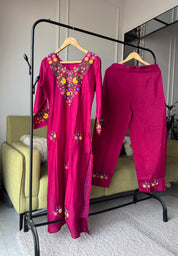 Dinal Embroided Dress- Maroon
