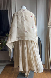 Sweety applique sleeves mul chanderi- Ivory
