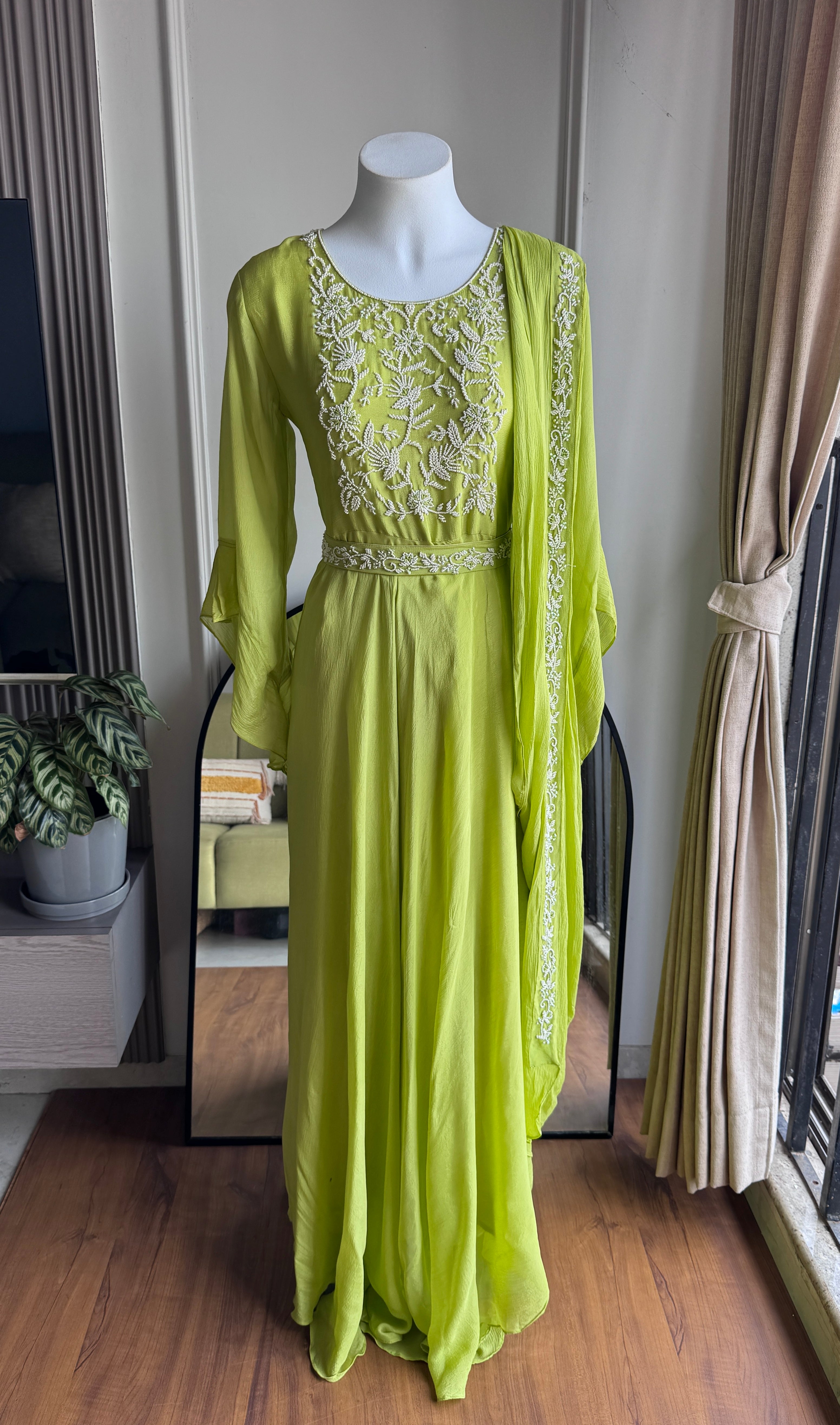 Nina Handwork Draped Gown- Green
