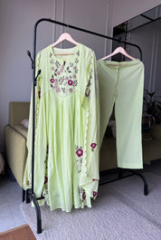Sobha Embroided Mul Cotton Dress- Mint Green