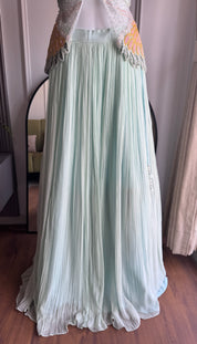 Sahiba hand work lehenga- Dusty Blue