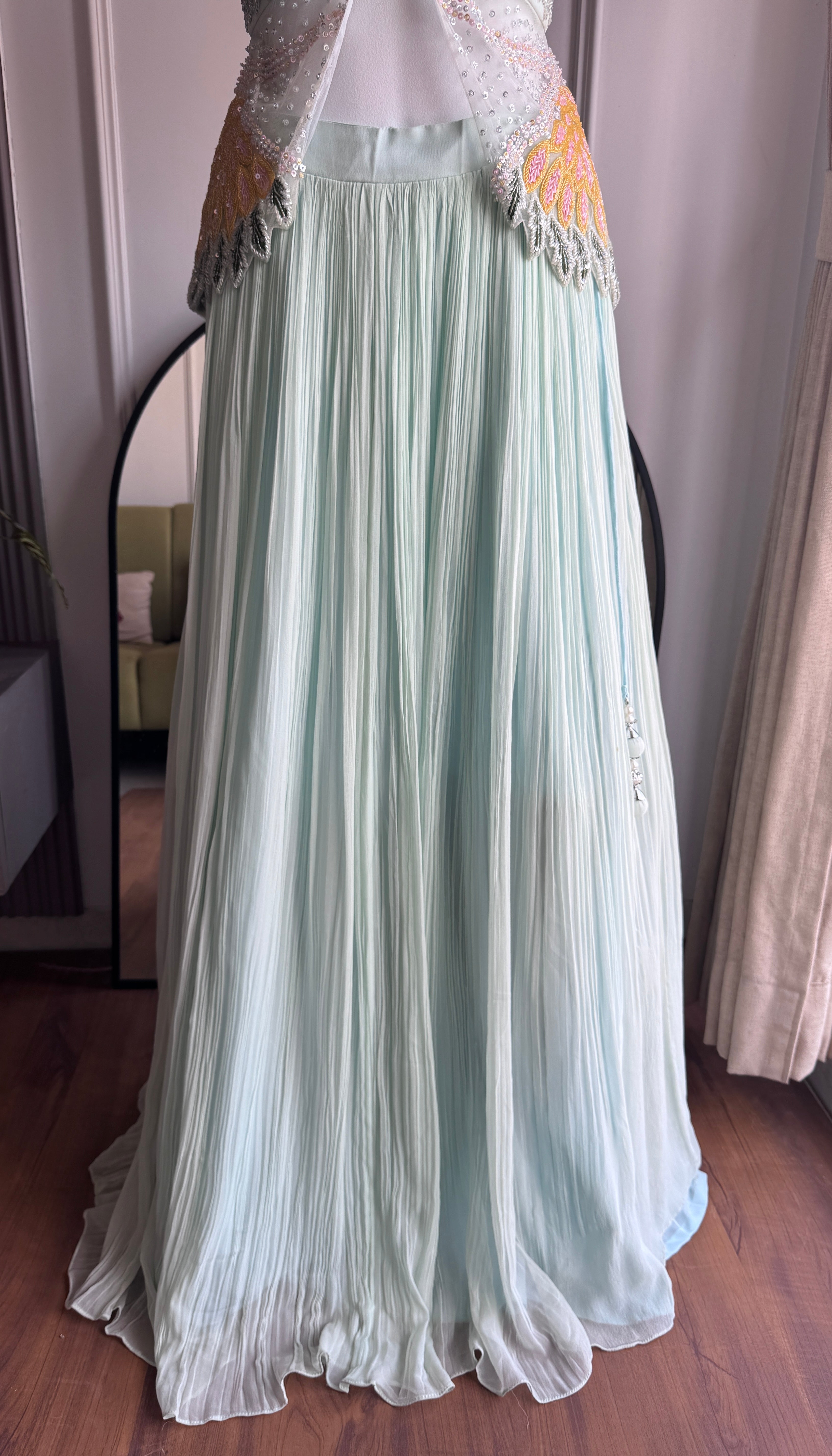 Sahiba hand work lehenga- Dusty Blue
