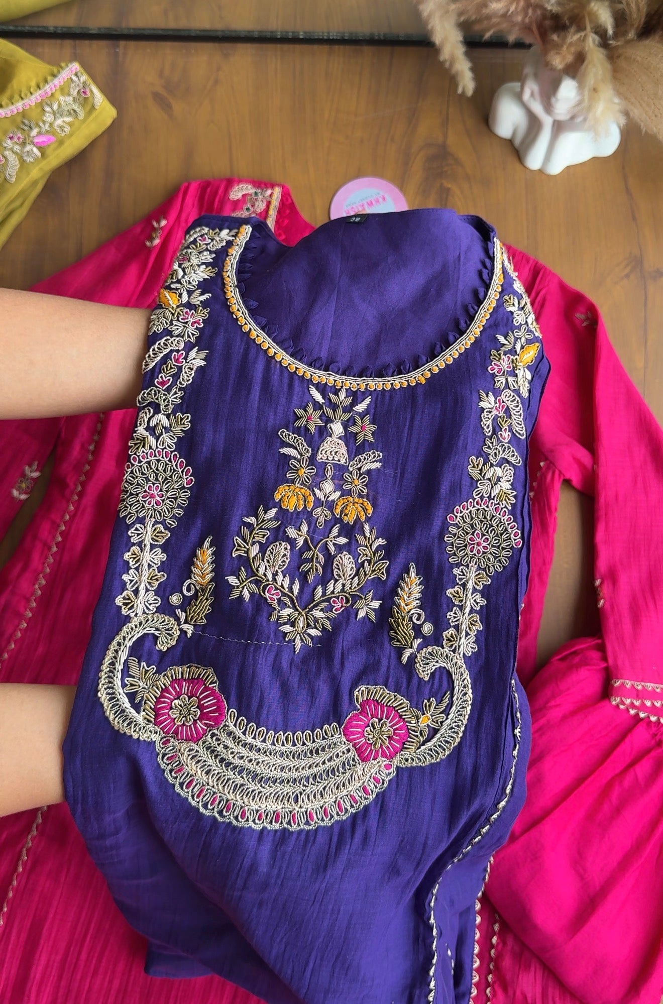 Tara Contrast Bandhej Dupatta Pure zardosi Dress-Purple