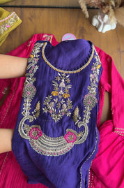 Tara Contrast Bandhej Dupatta Pure zardosi Dress-Purple