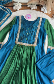Priya Dual Tone Dress- Blue with Green