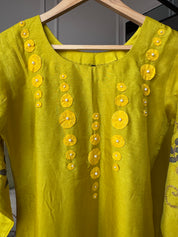 Meenal Handwork Russian Silk Dress- Yellow