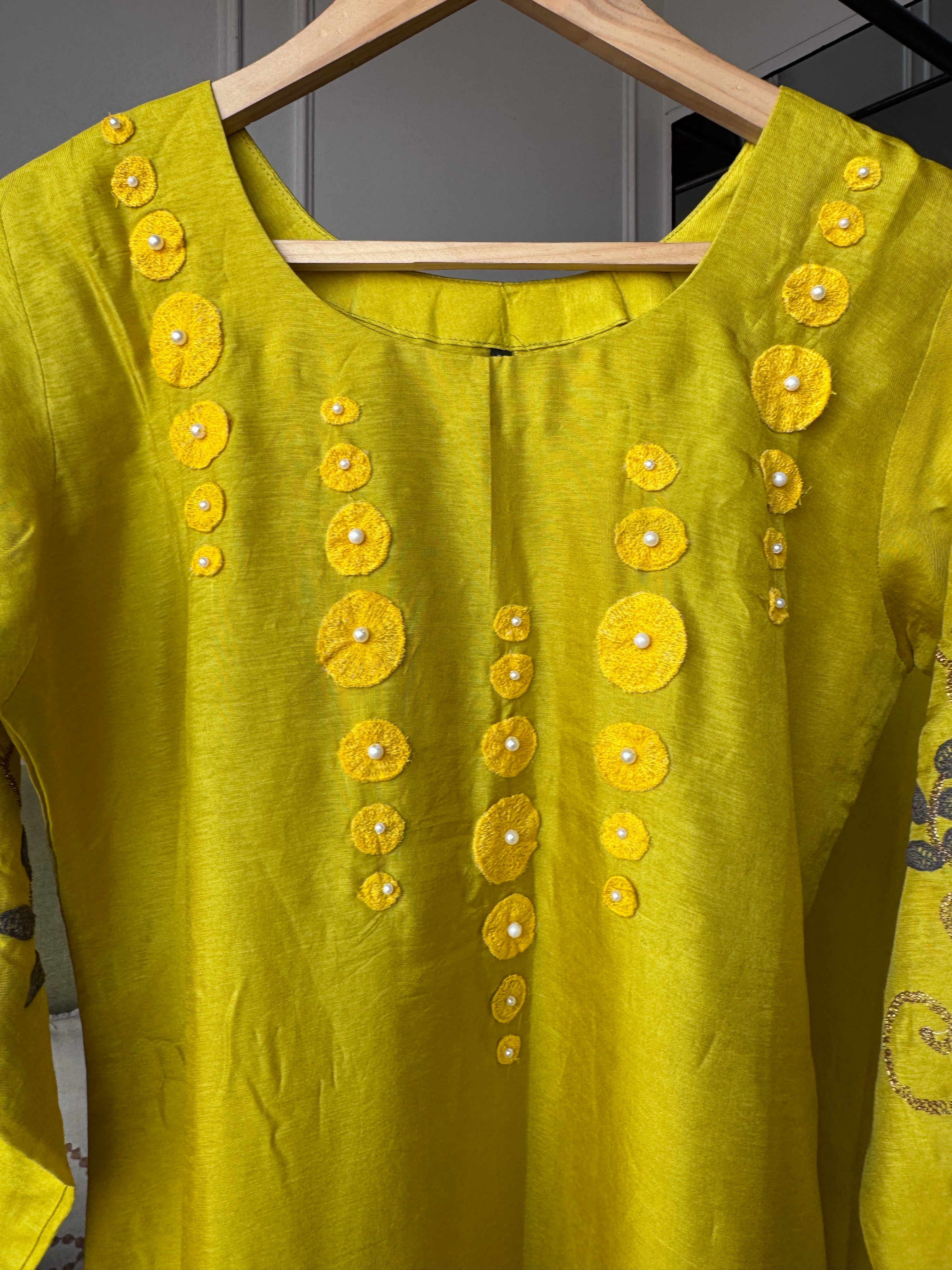 Meenal Handwork Russian Silk Dress- Yellow
