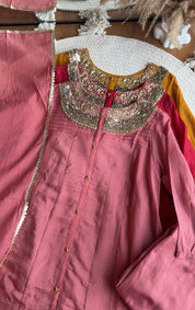 Yukti Handwork Mul Chanderi Dress- Baby Pink