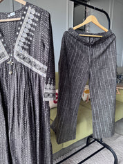 Swara Alia Neck Anarkali Dress -Grey