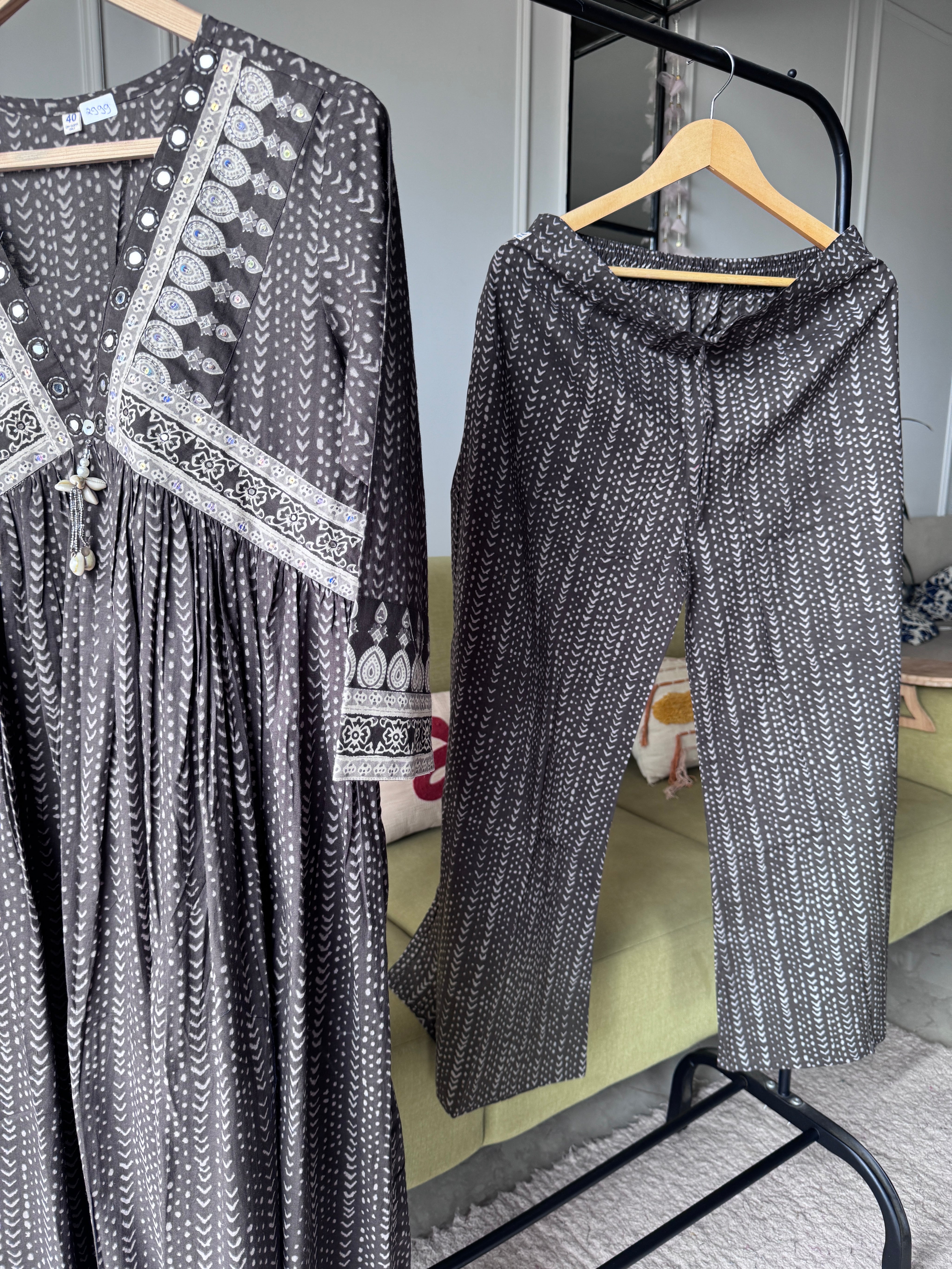 Swara Alia Neck Anarkali Dress -Grey