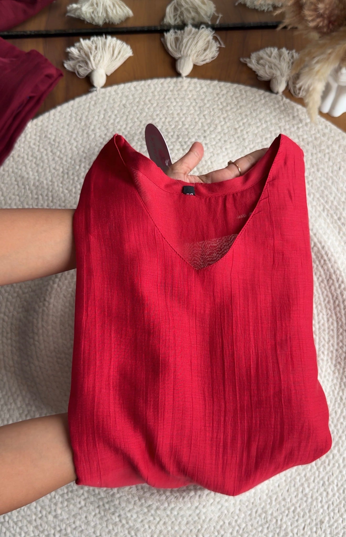 Navya Contrast Border Aline Dress- Red