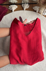 Navya Contrast Border Aline Dress- Red