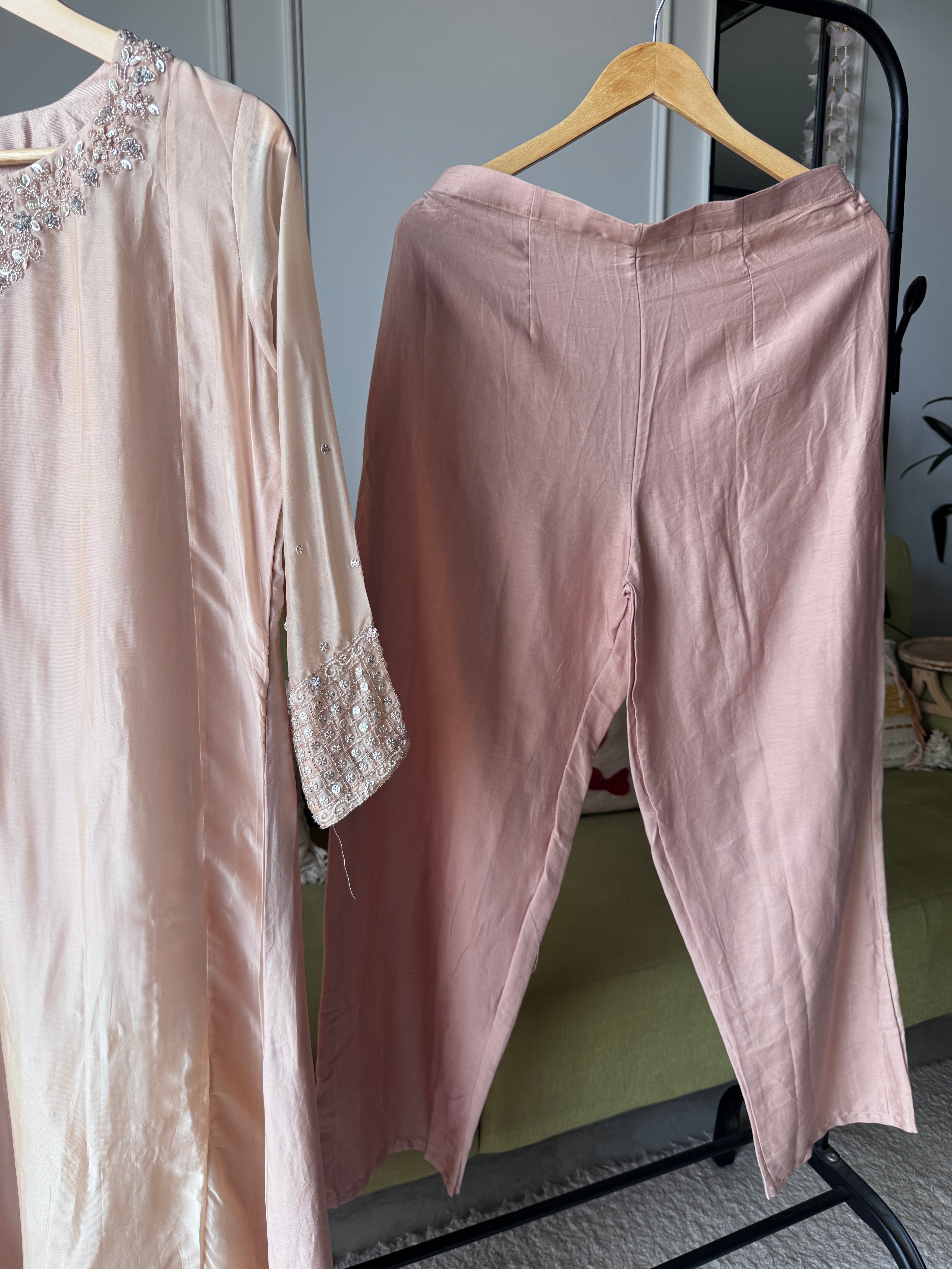 Sili Handwork Glass Tissue Dress- Peach