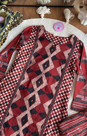 Heer Chequered Cotton Dress-Brick Red