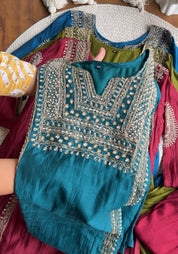 Twinkle Hand Work Mul Chanderi Dress- Green