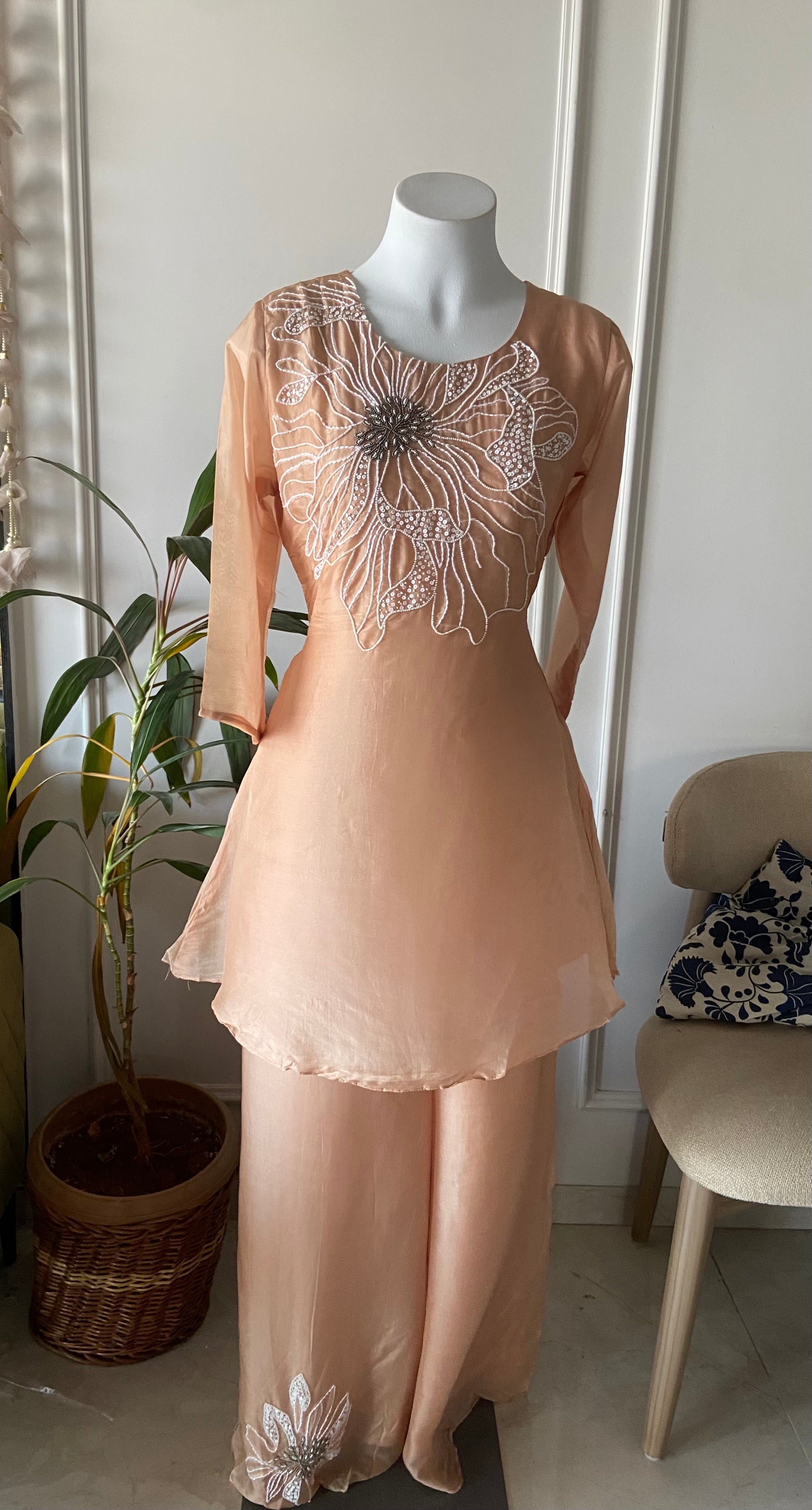 Shivani Handwork Coord Set- Peach