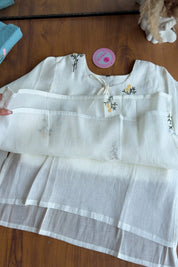 Suri Floral Farshi Pants With Floral Short Kurta And Dupatta Dress-White