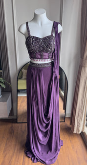 Lata Handwork Drape Saree Set- Wine