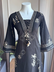 Shriya Printed Cotton Dress- Black