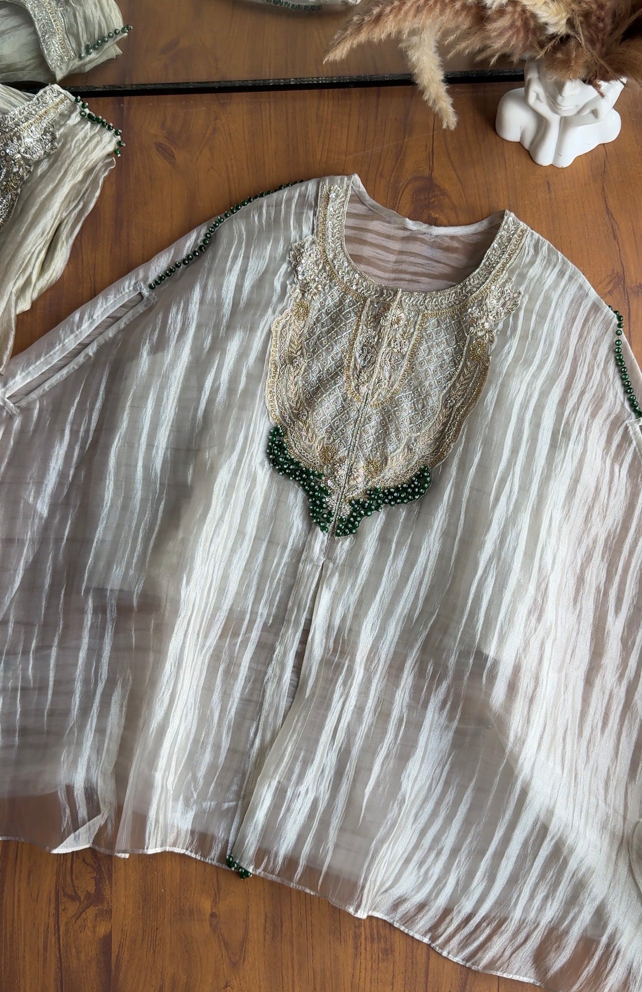 Naksh Short Kaftan With Palazzo Coords-Champgne