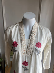 Suman hand printed cotton dress- White