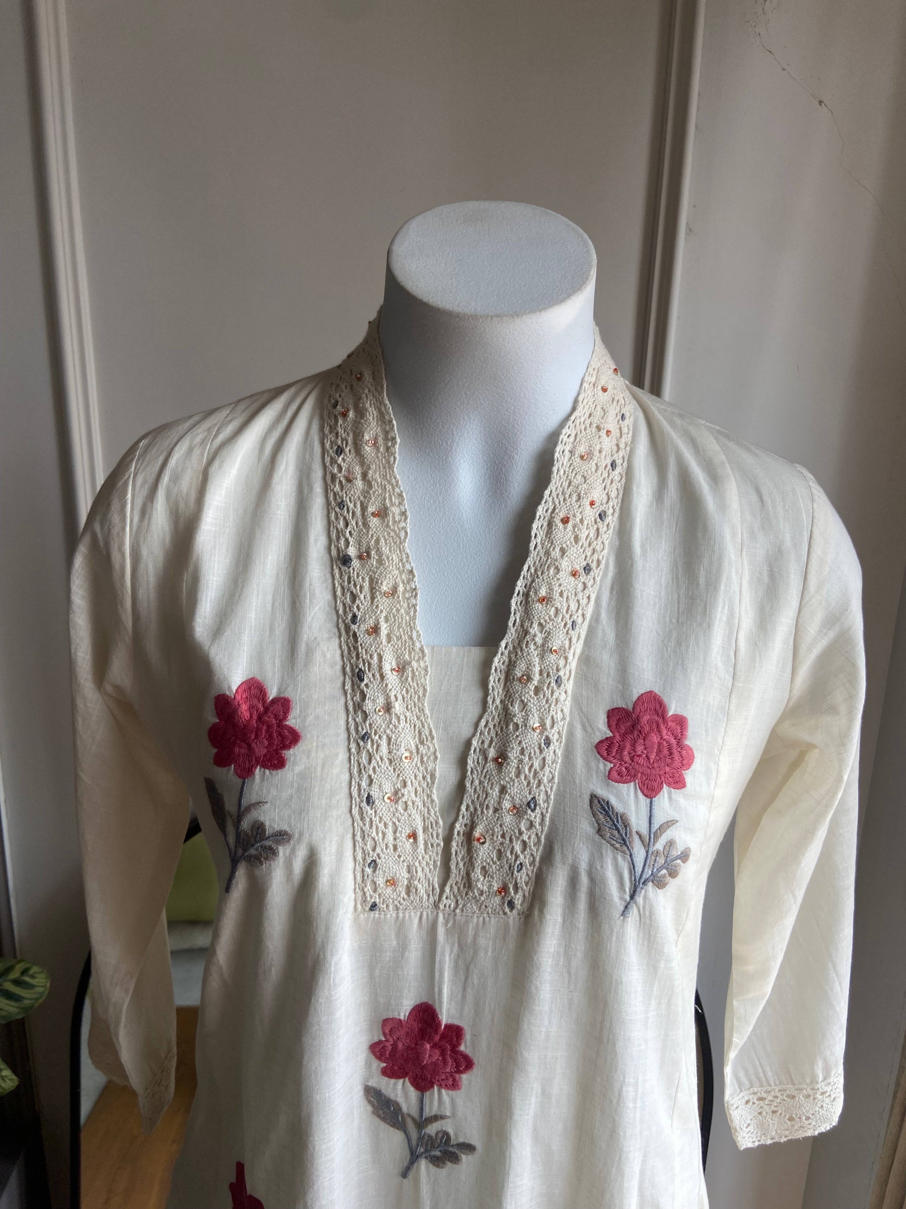 Suman hand printed cotton dress- White