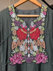 Alia Mul Chanderi Embroided Dress- Green