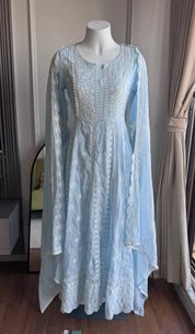 Janki Chikankari Anarkali Dress- Sky Blue