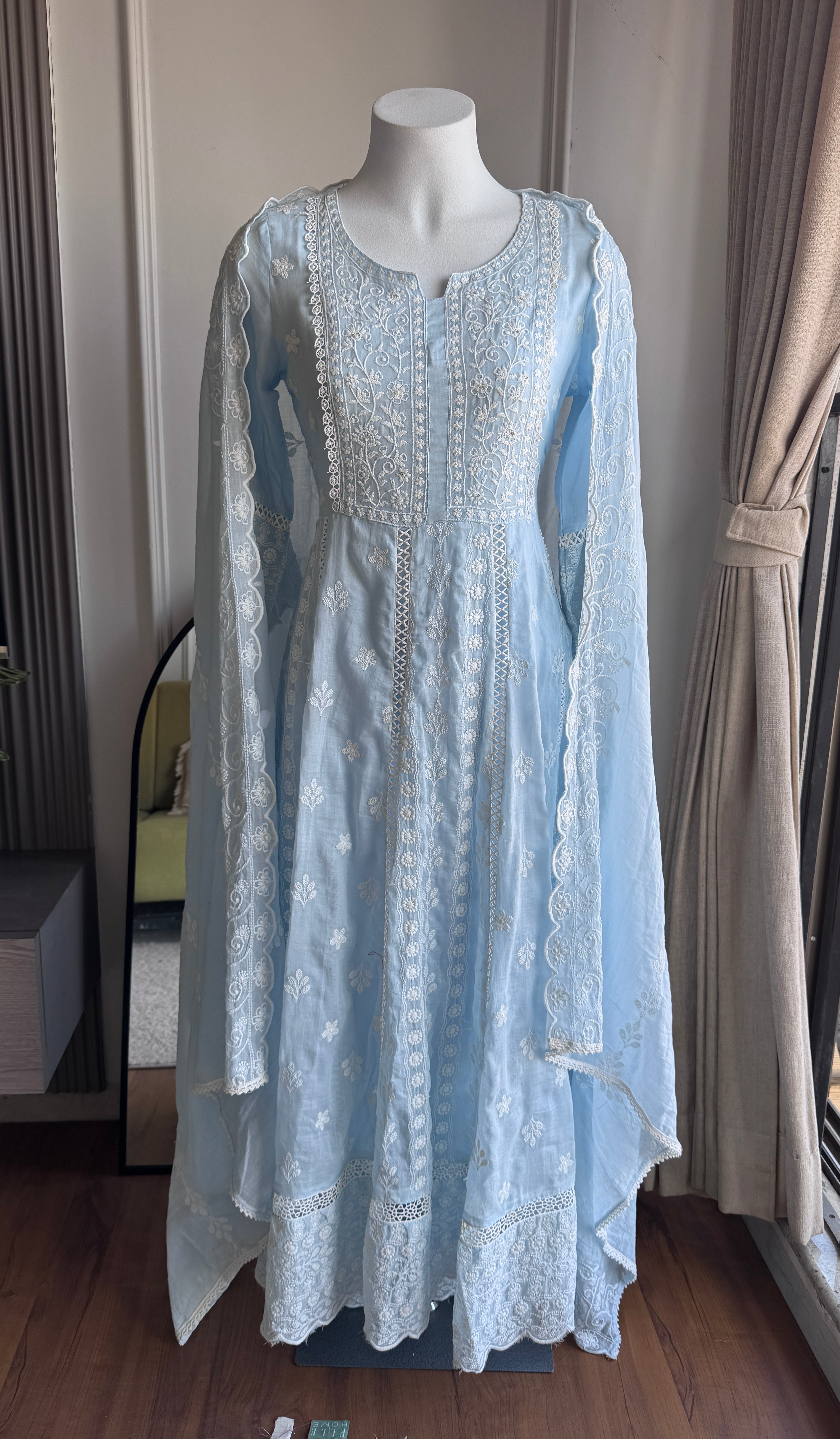 Janki Chikankari Anarkali Dress- Sky Blue
