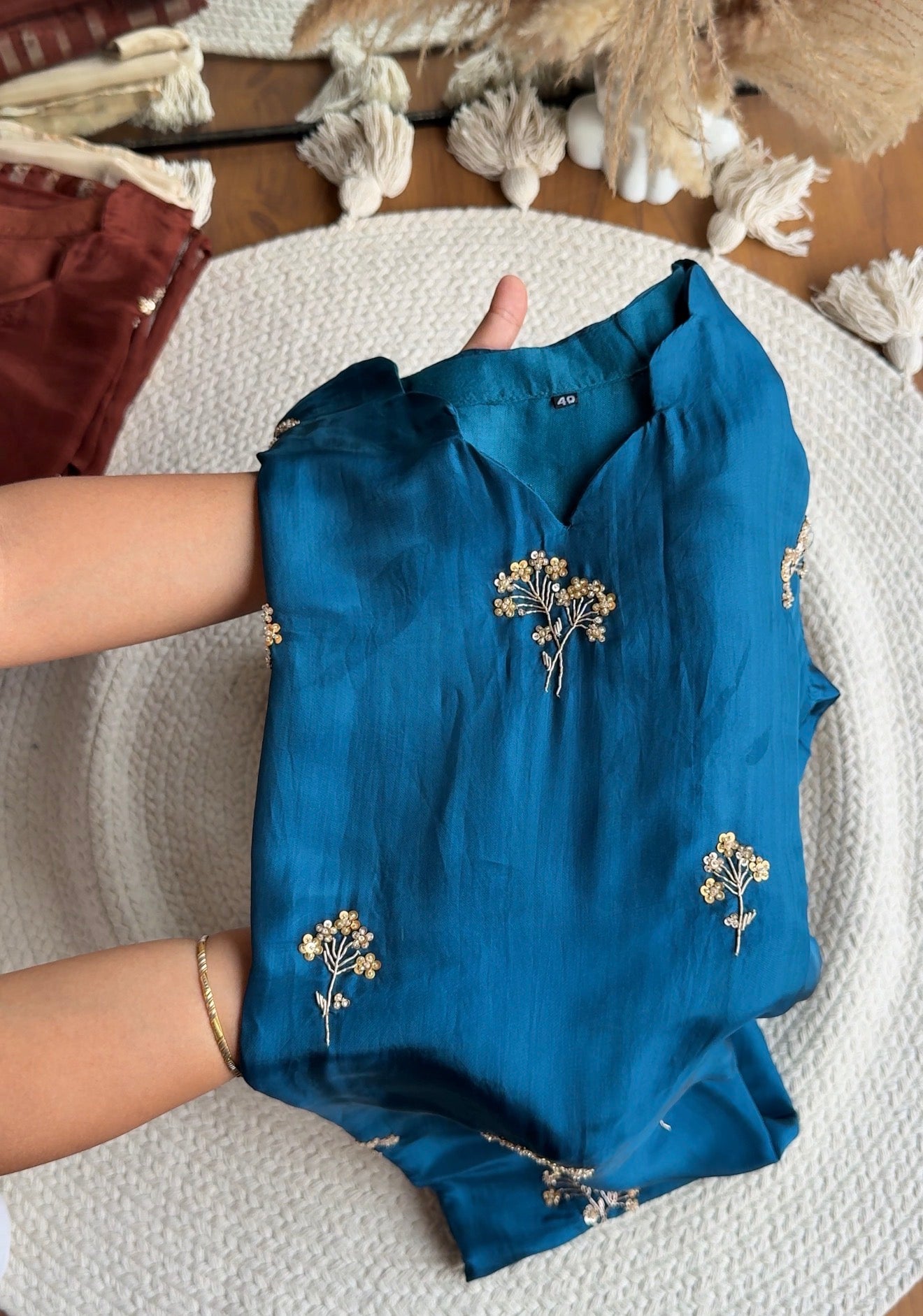 Dhun Short Kurta With Tissue Plazzo And Dupatta Dress-Blue