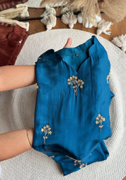 Dhun Short Kurta With Tissue Plazzo And Dupatta Dress-Blue