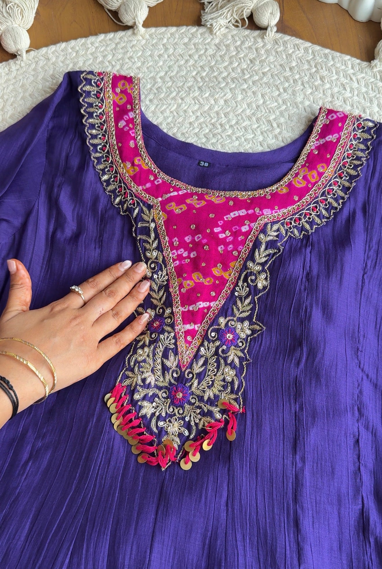 Roshini Bandhej Anarkali Dress- Purple