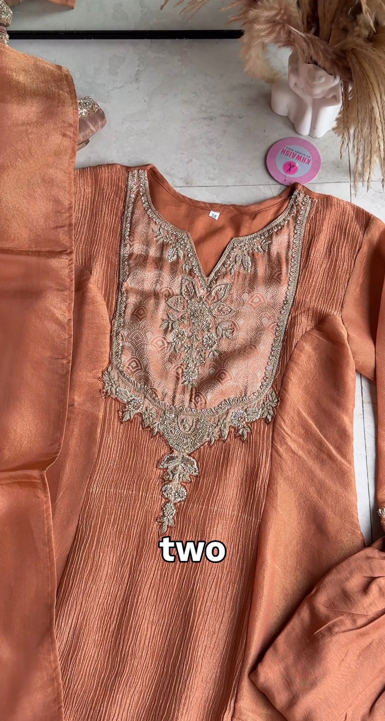 Rajvi Handwork Tissue Dress- Orange
