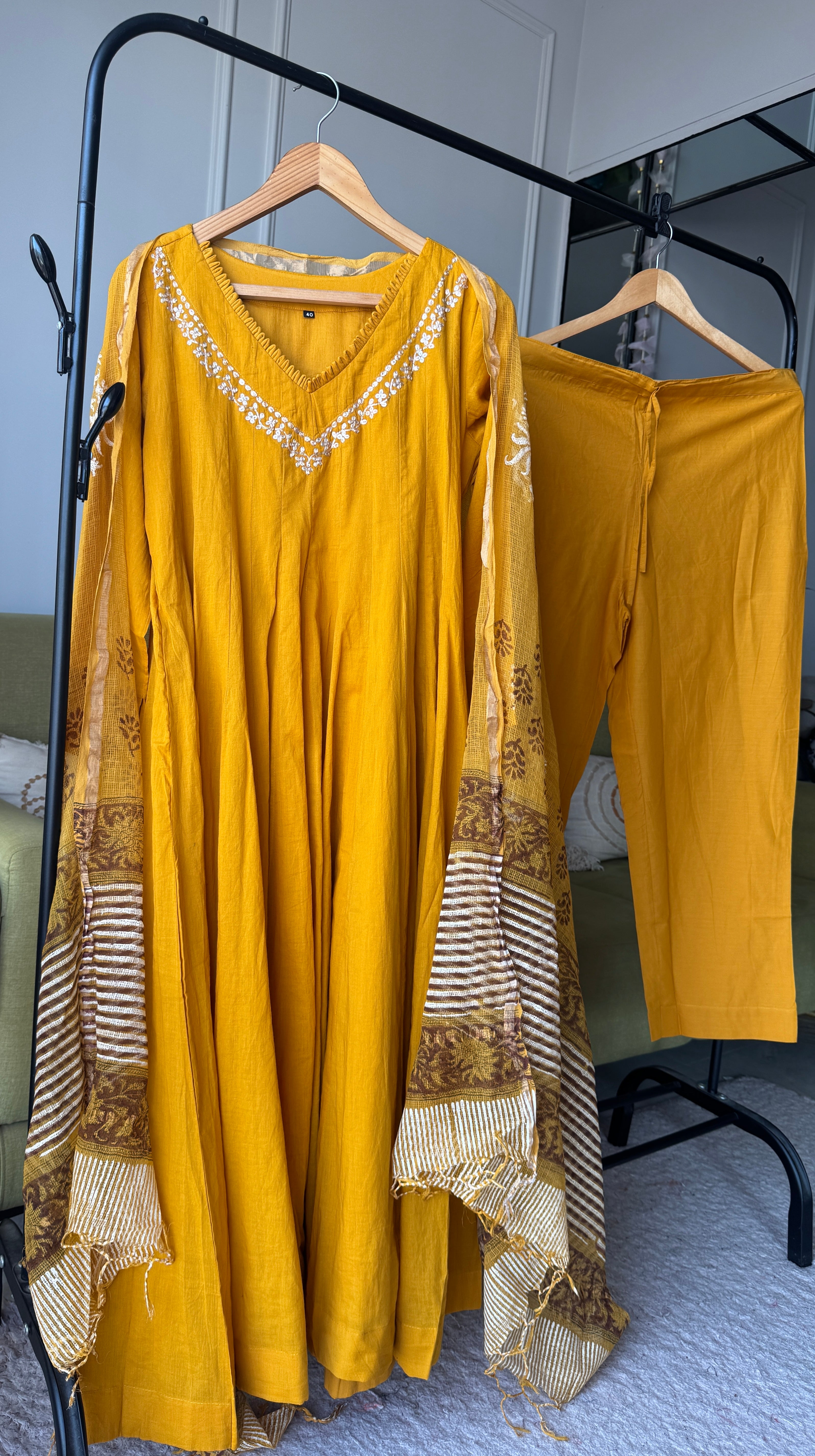 Harshi Mul Cotton Zari Work Dress