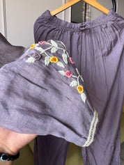 Vaishali Embroided Mul Chanderi Dress- Grey