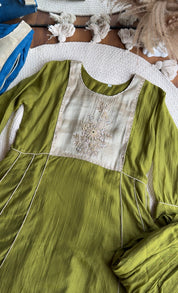 Heer short kurta with plazzo dress - Olive Green