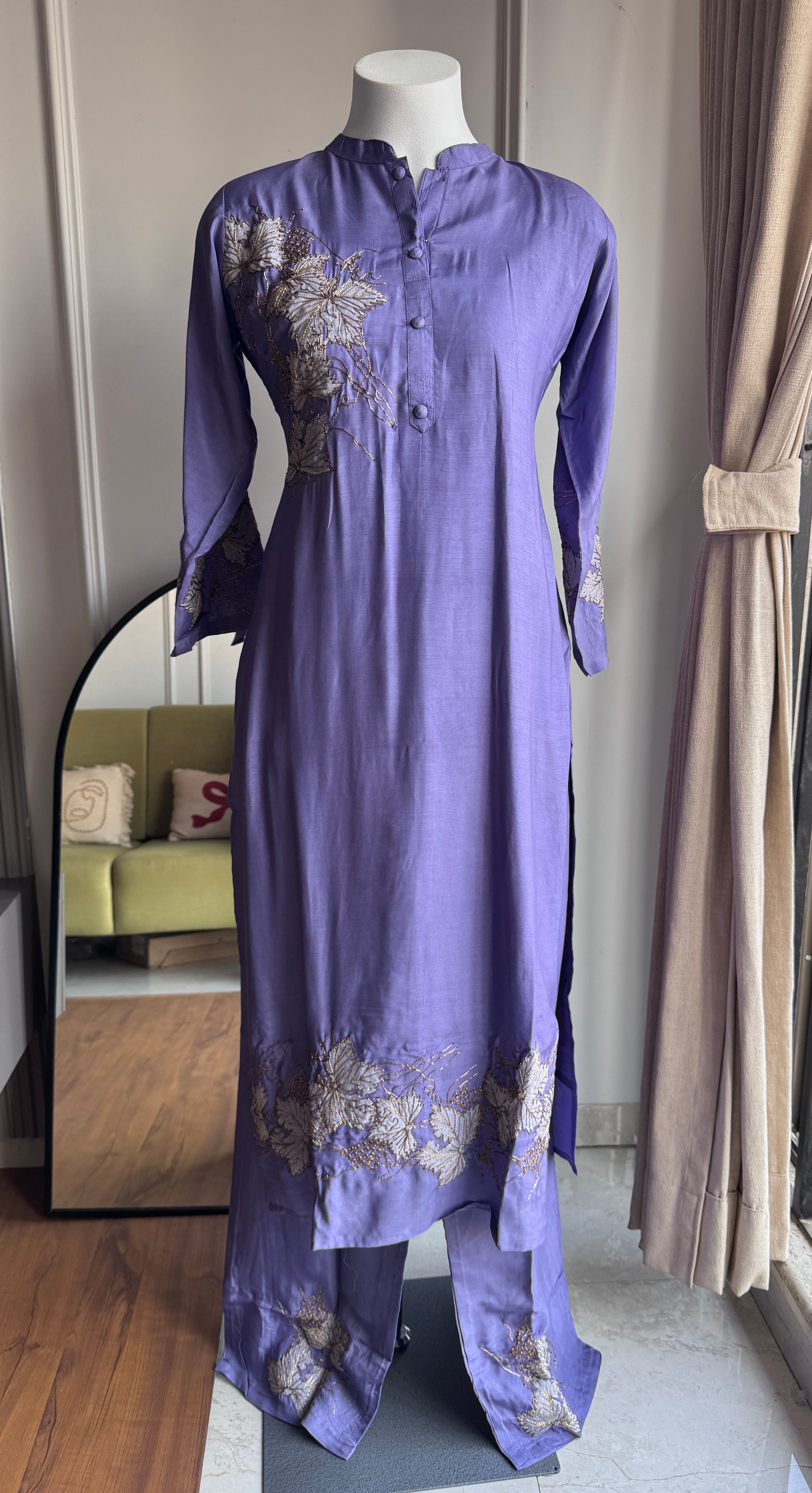Sampada Applique Patchwork Dress- Lilac