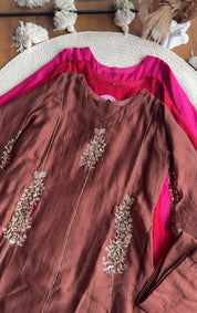 Shruti Handwork Mul Chanderi Dress - Brown