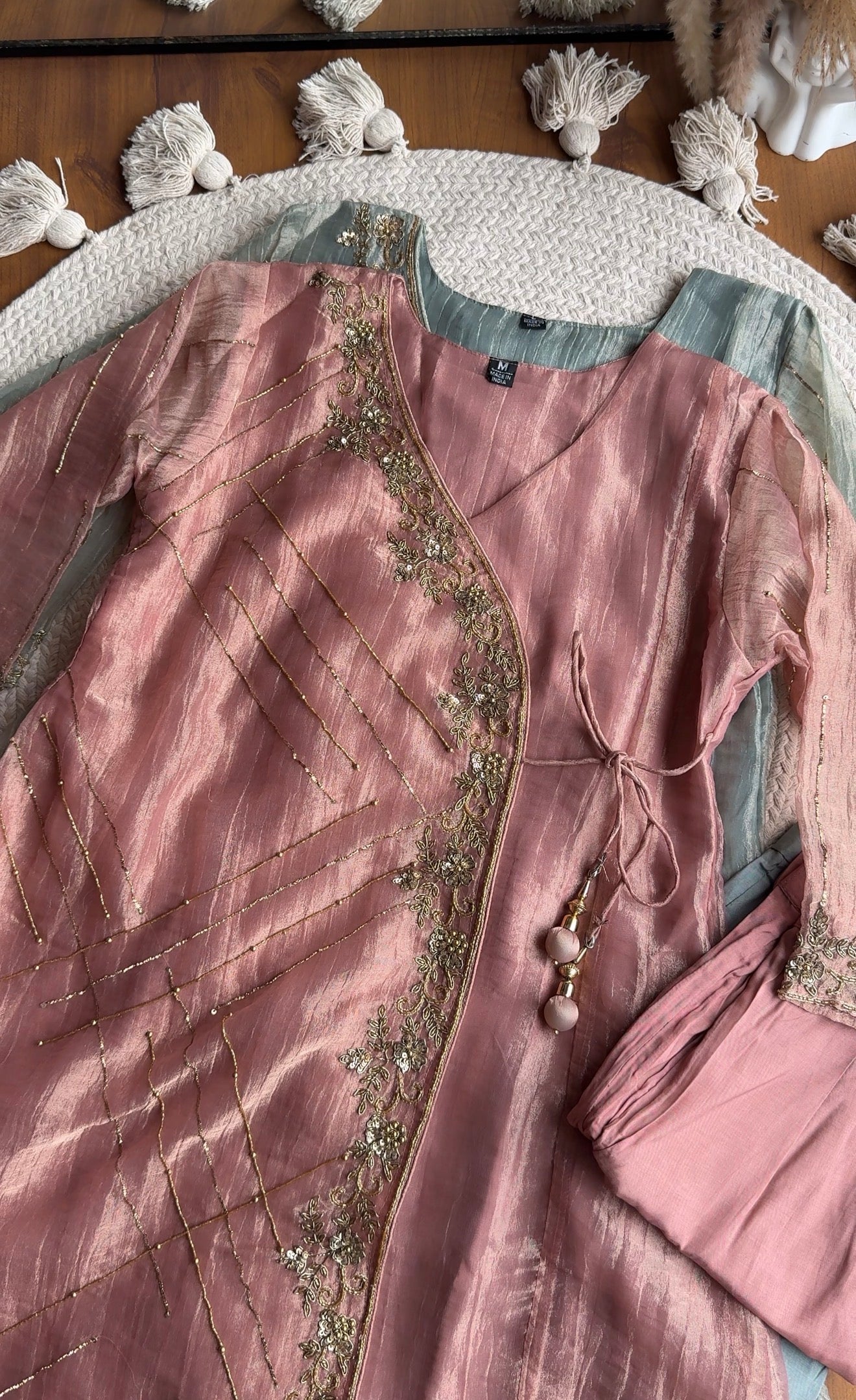 Khushi Handwork Angrakha Dress- Dusty Pink