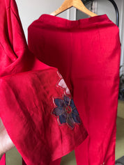 Kriti Russian Silk Embroided Dress- Red