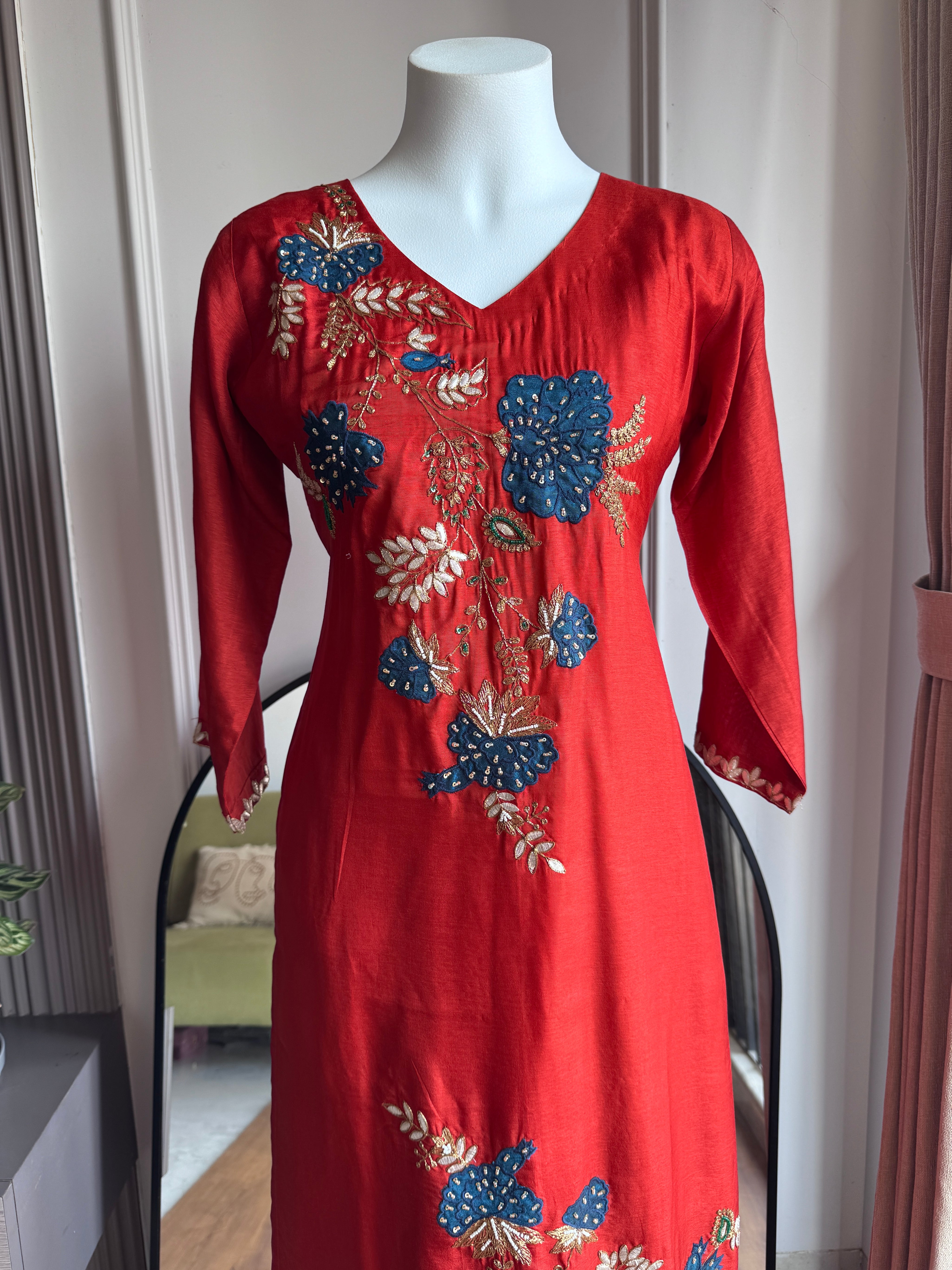 Kanak Multi Colour Handwork Dress- Rust