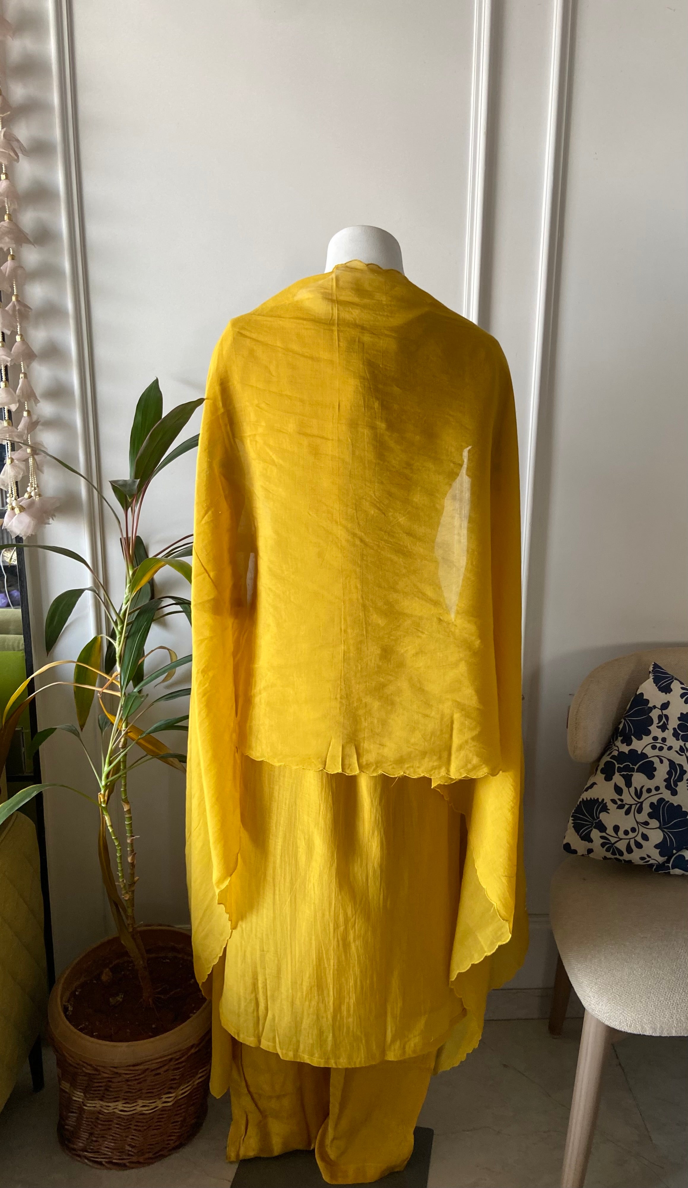 Taniya v neck gotta patti dress- Yellow