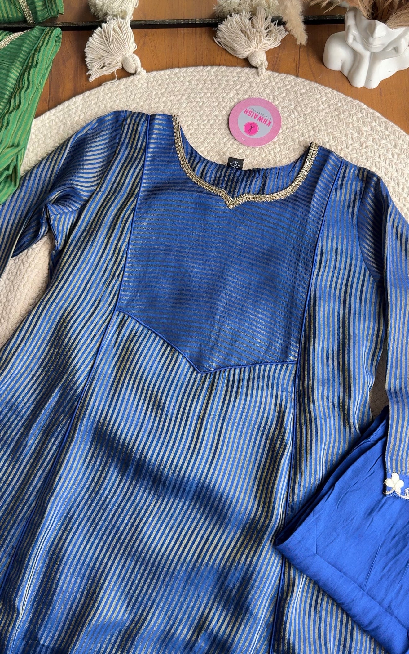 Siddhi Tissue Patchwork Aline Dress- Blue