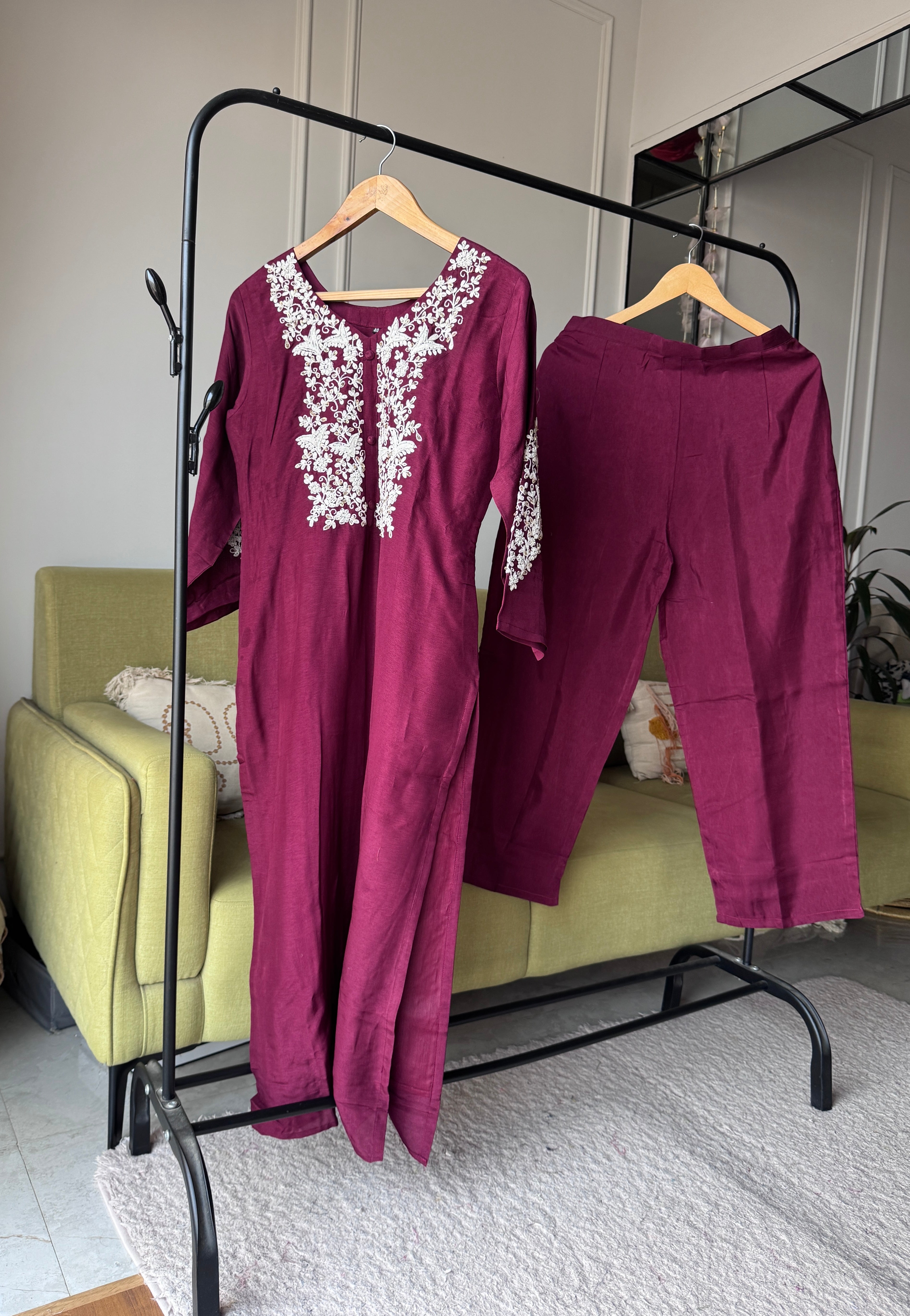 Priti Embroided Dress- Wine