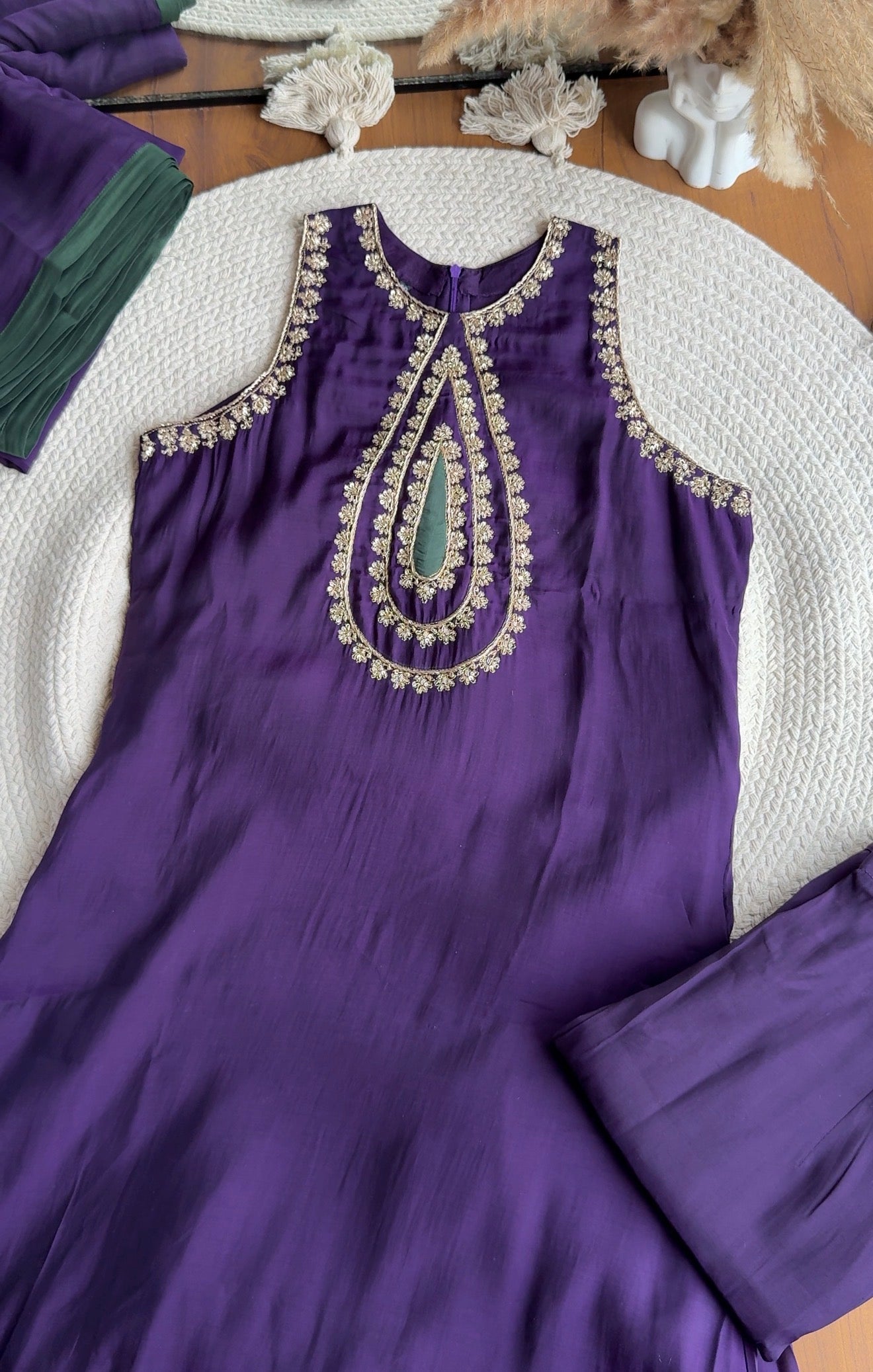 Raha Halter Neck Potli Neck Pure Handzardosi Dress- Purple