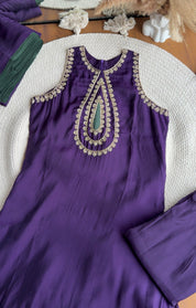 Raha Halter Neck Potli Neck Pure Handzardosi Dress- Purple